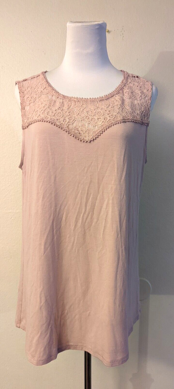 Soft Surroundings sz L Knit Lace Tank Top pink sleeveless shirt 4904